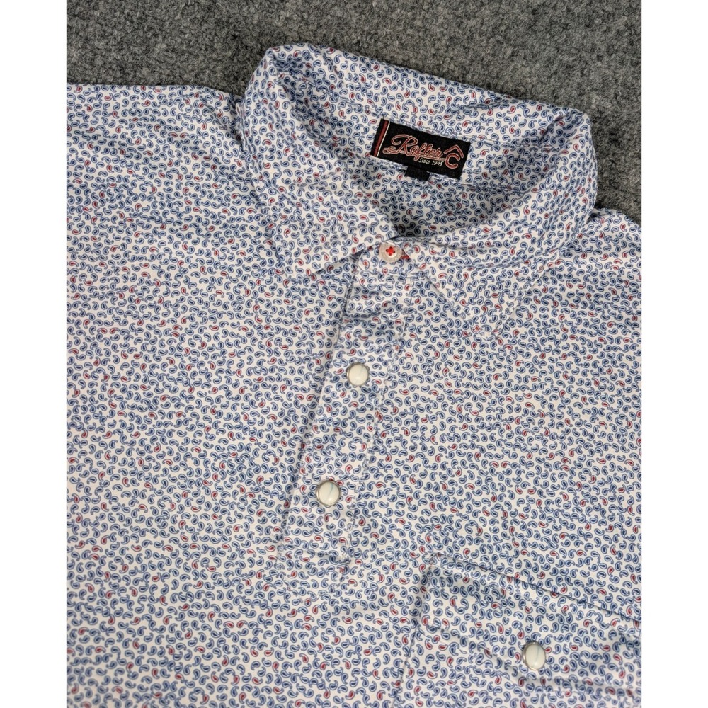 Rafter C Pearl Snap Polo Shirt Mens M/L Blue Paisley Short‎ Sleeve Western